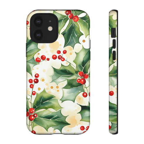 Christmas Holly on a Golden Background - Impact Resistant Phone Case iPhone 12 Glossy